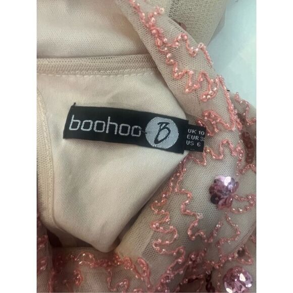 Boohoo B Embellished Skater Fair Core Cap Sleeve High Neck Tutu Botton Nude Dres - Picture 6 of 6